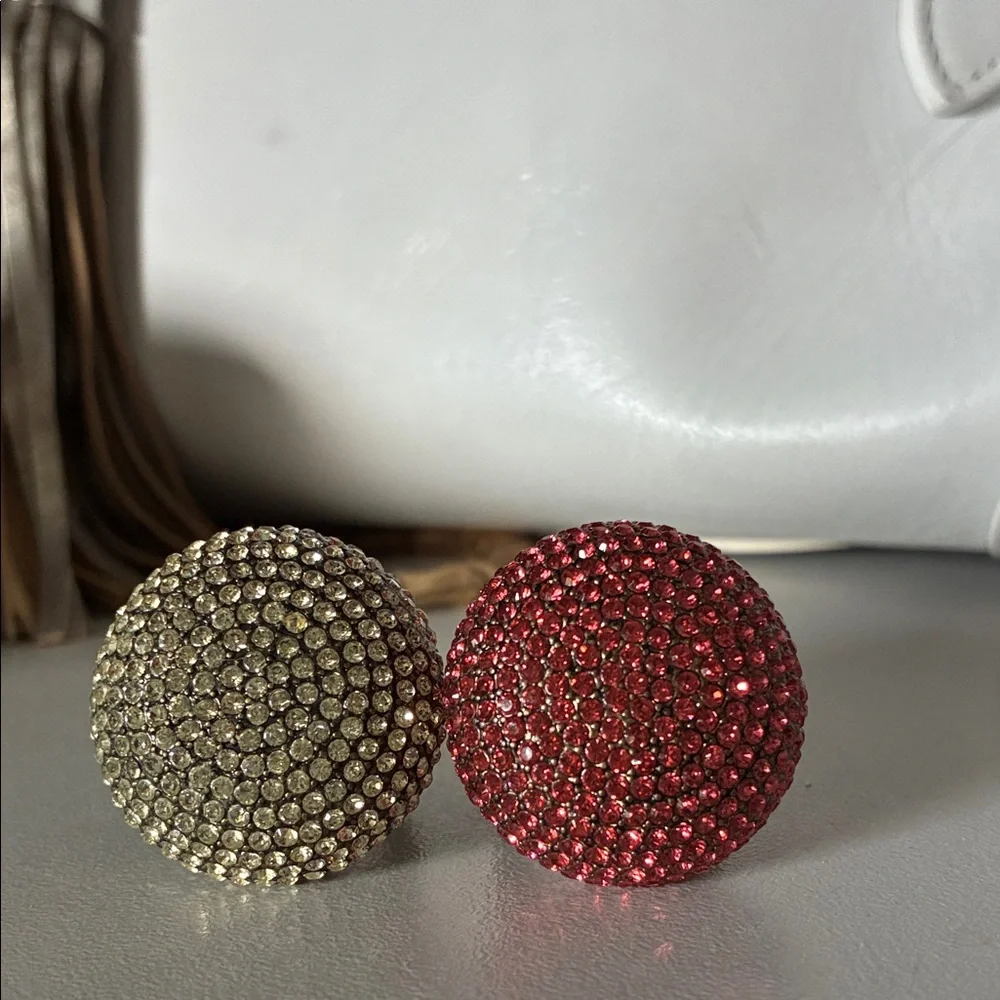 Red and Gold Rhinestone Dome Rings - Picture 4 of 5